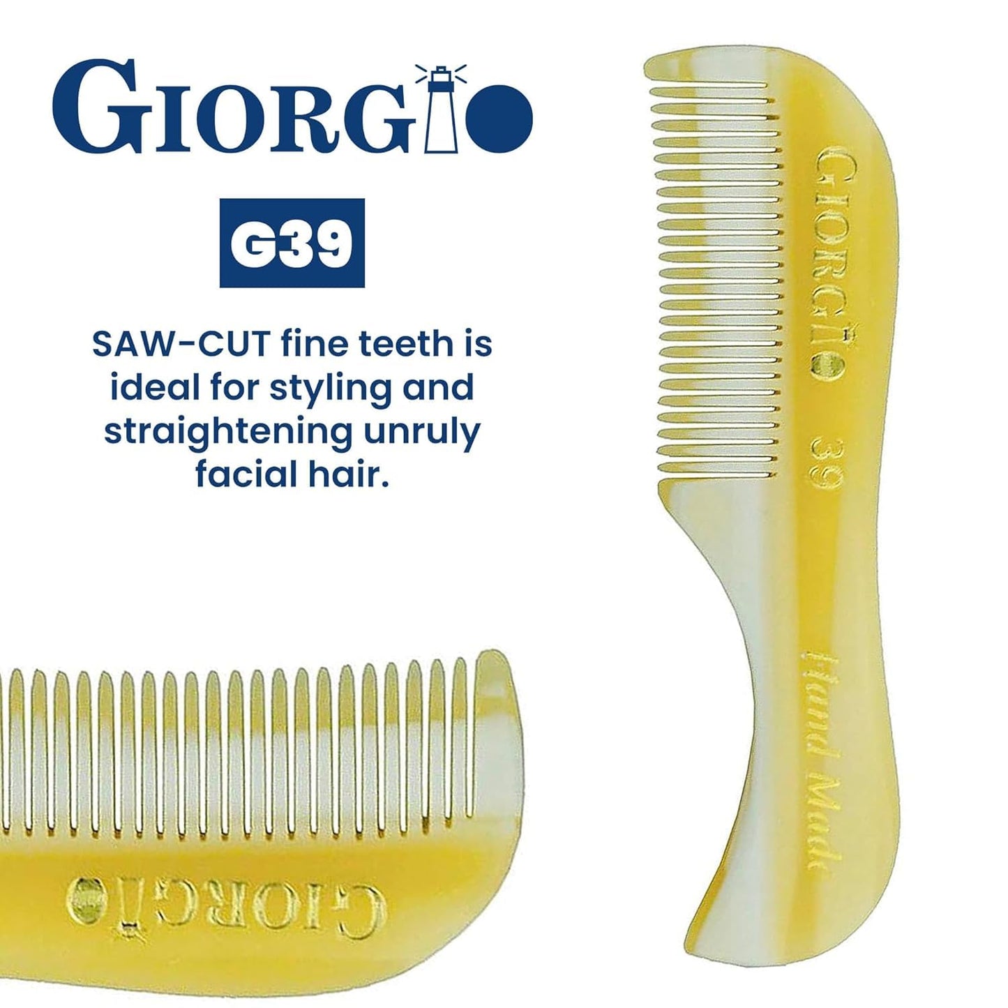 Giorgio G39 Extra Small 2.75 Inch Men's Fine Toothed Beard and Mustache Comb for Facial Hair Grooming and Styling. Wallet Pocket Comb Handmade of Quality Durable Cellulose, Saw-Cut and Hand Polished