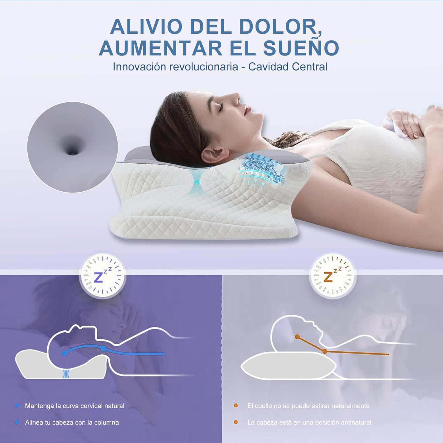JeeLeeko Almohada Cervical de Espuma viscoelástica Almohada ortopédica ergonómica 2 en 1 Que Alivia el Dolor de Cuello y Brinda Soporte Contorneado para Personas Que Duermen de Lado,Gris