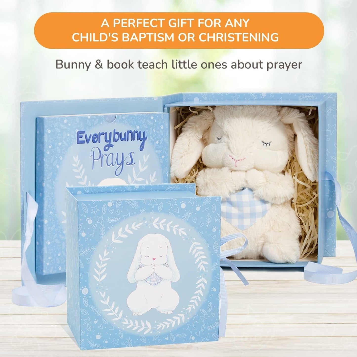 Tickle & Main Everybunny Prays Bunny Peluche y Juguete Musical - Azul, 7 Pulgadas de Felpa y Libro ilustrado, Recites Now I Lay Me Down to Sleep - Regalos de Bautismo para niños - Regalos de Bautizo