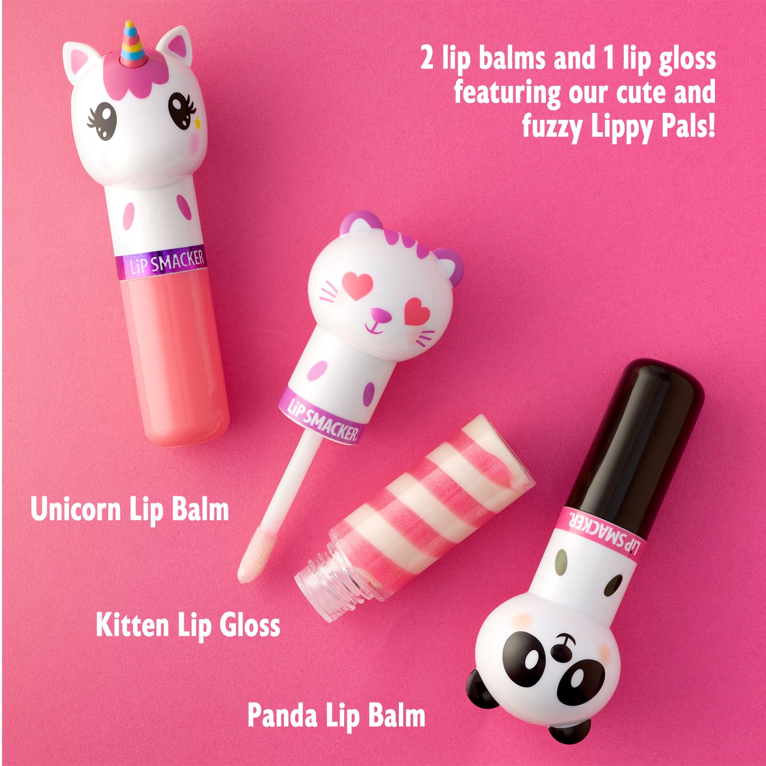 Lip Smacker Lippy Pals 3 Pack Lip Kit- Fox/Bunny/Llama Unicorn Magic/Cuddly Cream Puff/Sweet Kiwi Kitty