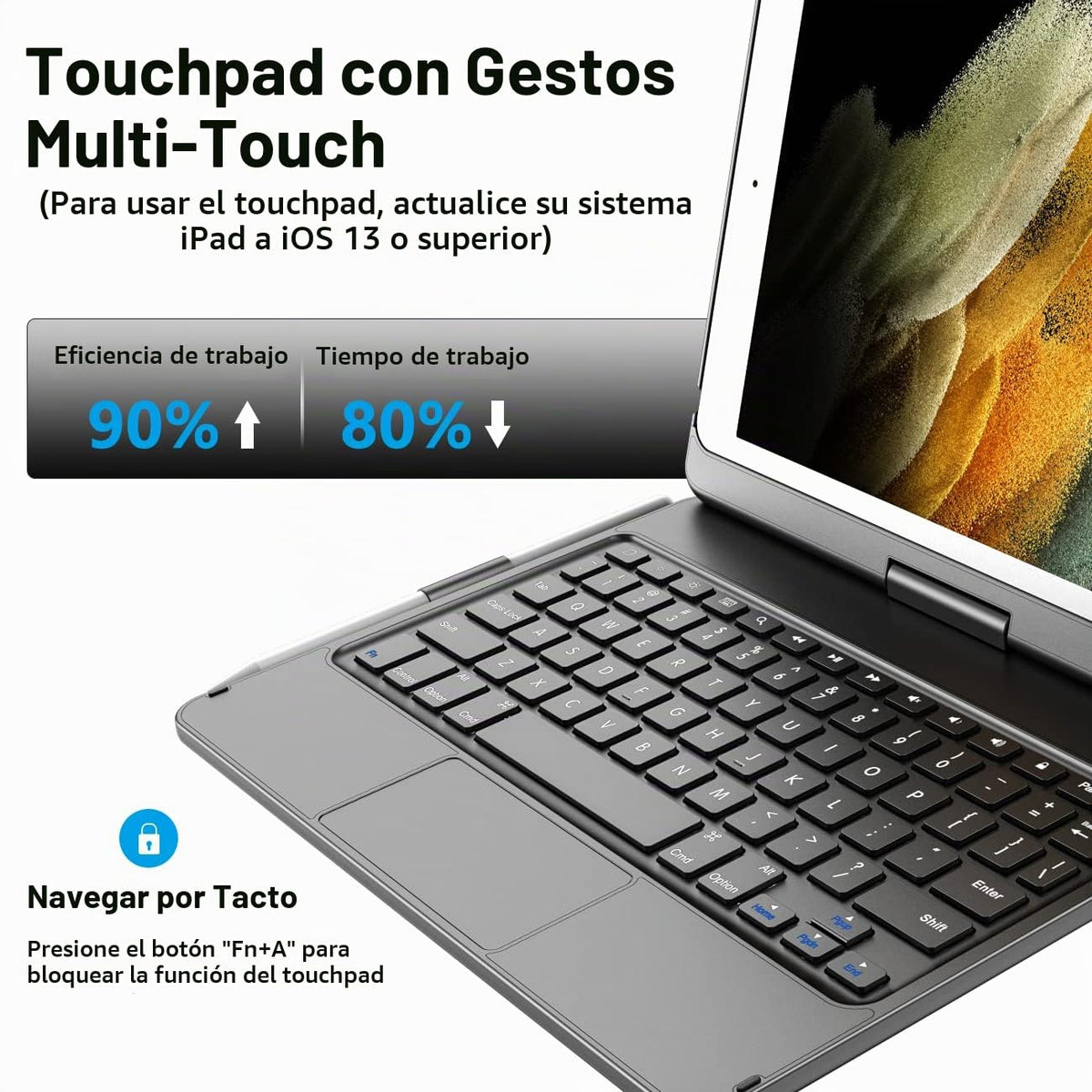 Funda con Teclado para iPad ZtotopCase Negro Giratoria 360° con Soporte para Lápiz