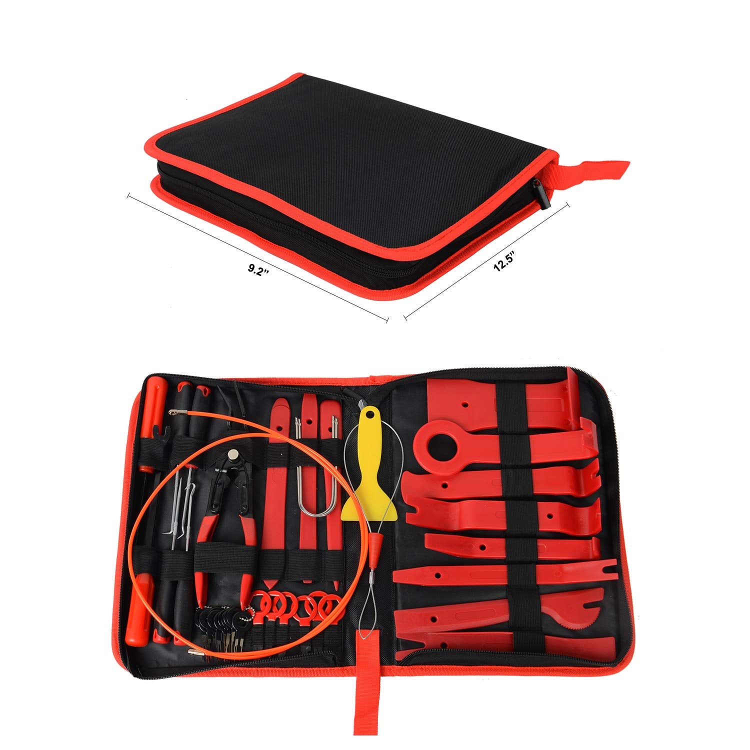 GOOACC - 40 llaves de recorte GRC-92, alicates con clip automático, herramientas de extracción estéreo, kit de palas de reparación de tapicería, juego de ganchos y púas de precisión, enhebrador de cables, raspador de película para automóviles con STOR