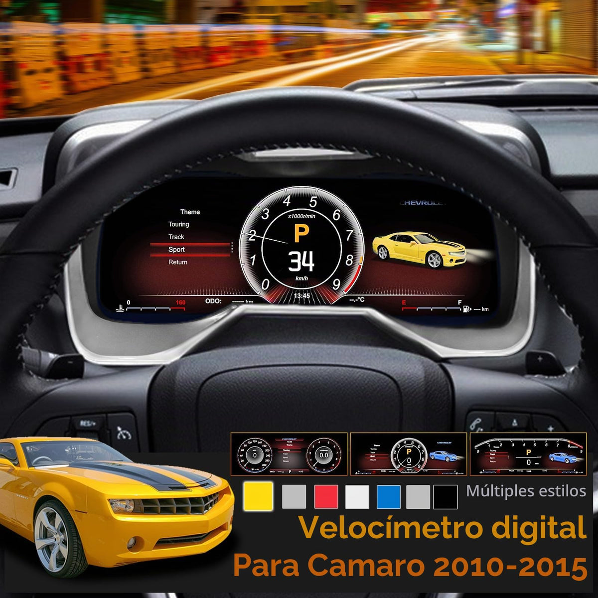 Módulo Digital Xuenav Chevrolet Camaro SS 2010-2015 Pantalla LCD Reemplazo Tablero Linux Instrumento Velocímetro
