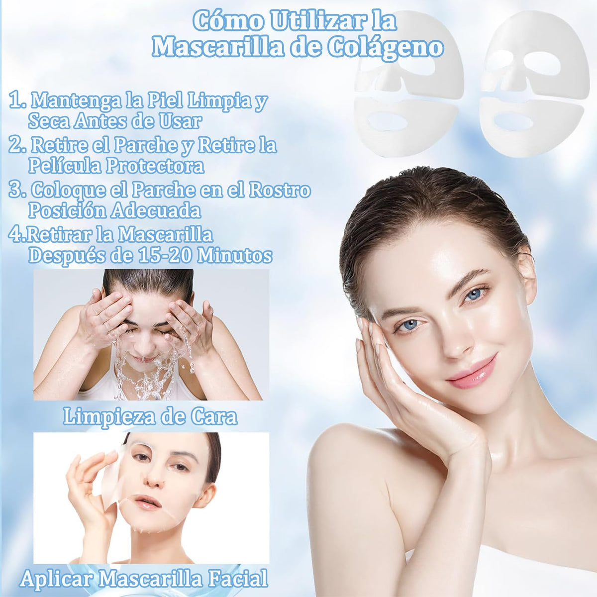 UEBSDVA 12 Piezas Collagen Real deep Mask, Mascarilla de Biocolageno, Mascarillas de Colageno, Reduce los Poros, Mejora la Elasticidad, Las Arrugas y Hidratación profunda