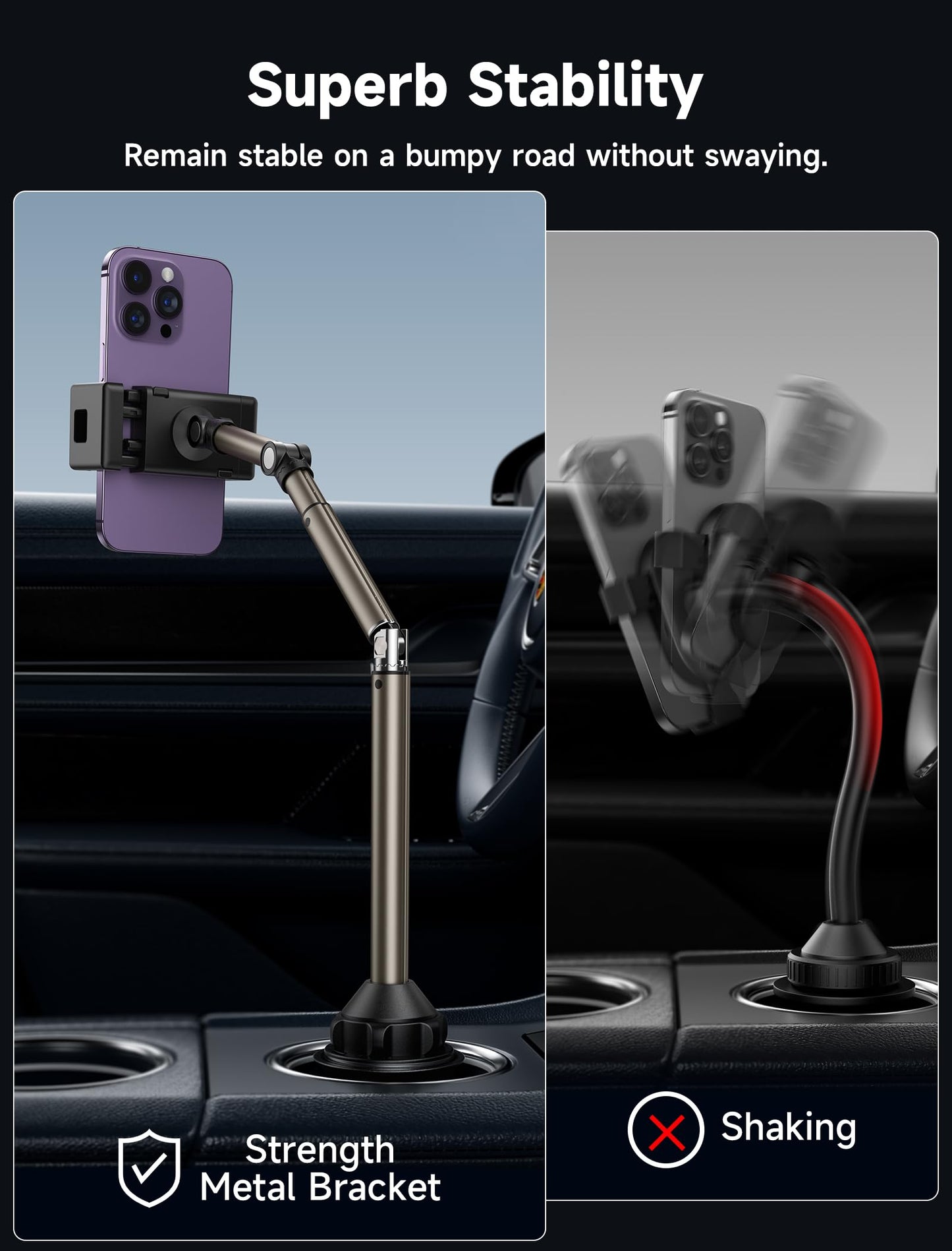 Soporte para Teléfono Celular JSAUX Metal Ultra Estable para Portavasos de Coche Ajustable