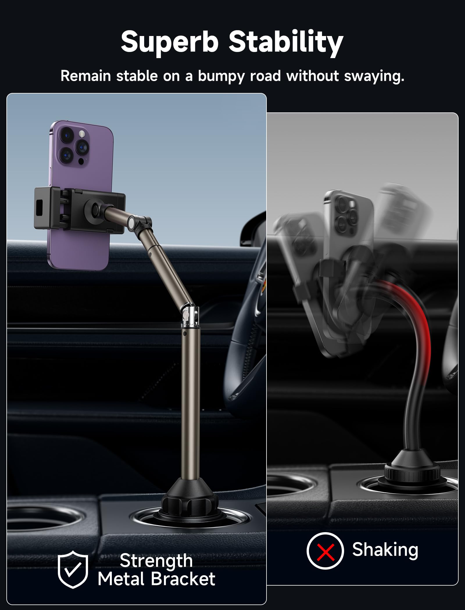 Soporte para Teléfono Celular JSAUX Metal Ultra Estable para Portavasos de Coche Ajustable