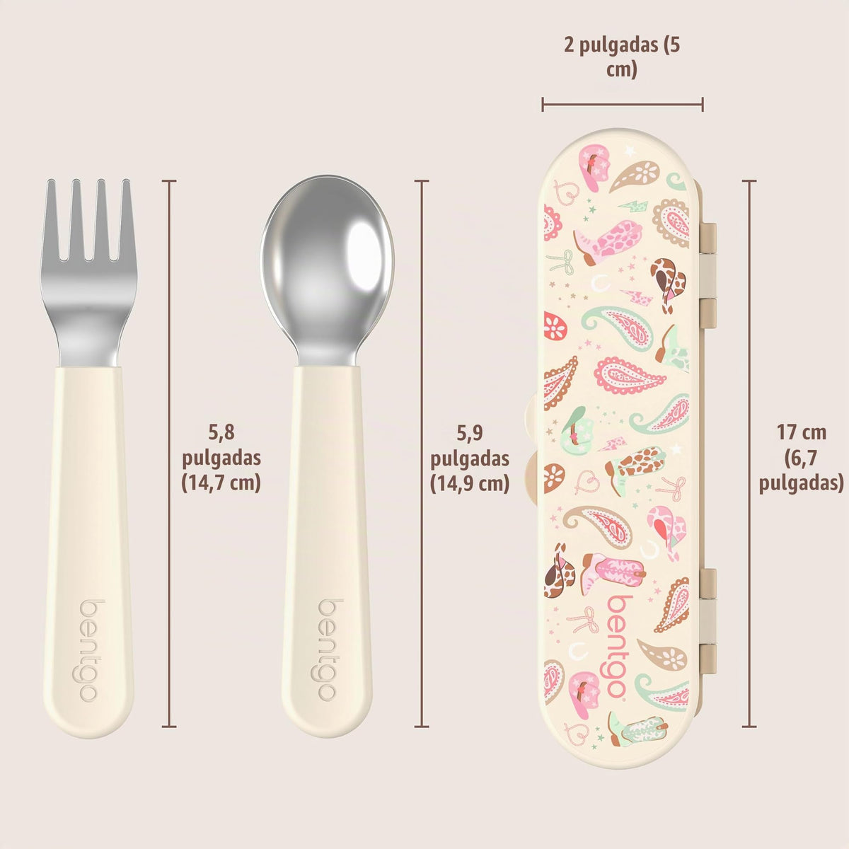 Bentgo Kids - Juego de utensilios de acero inoxidable para niños, tenedor, cuchara y estuche de almacenamiento reutilizables, sin PFAS y BPA, asas de fácil agarre, ligeras, aptas para lavavajillas