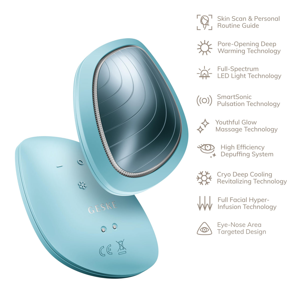 GESKE | SmartAppGuided™ Sonic Warm & Cool Mask | 9 en 1 | Máscara facial LED de belleza | Espectro LED completo y terapia de luz roja | Calor/frío | Mayor absorción de productosl | masajeador facial