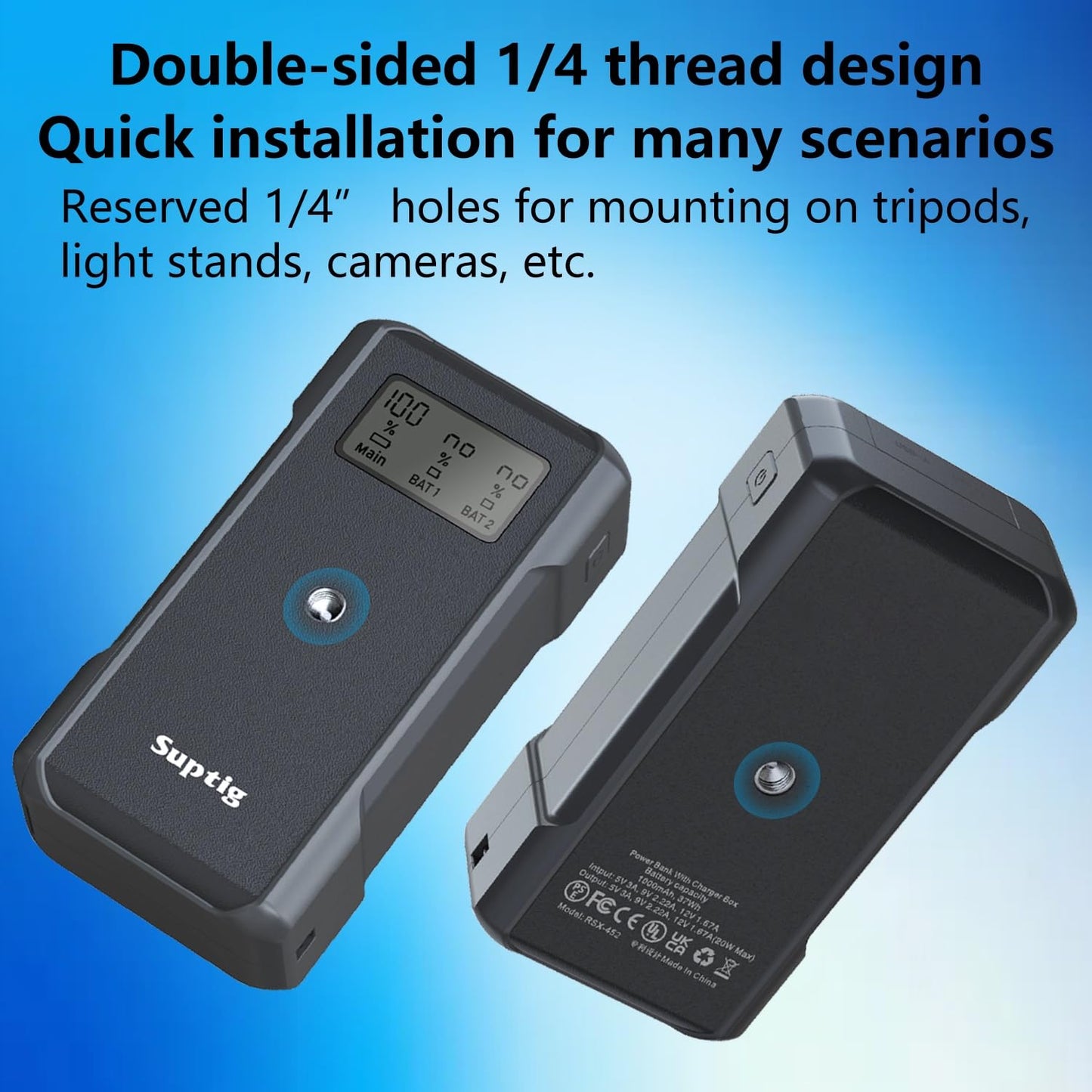 Power Bank Suptig Negro con Caja de Cargador Compatible con GoPro Hero 12 11 10 9 8 7 6 5