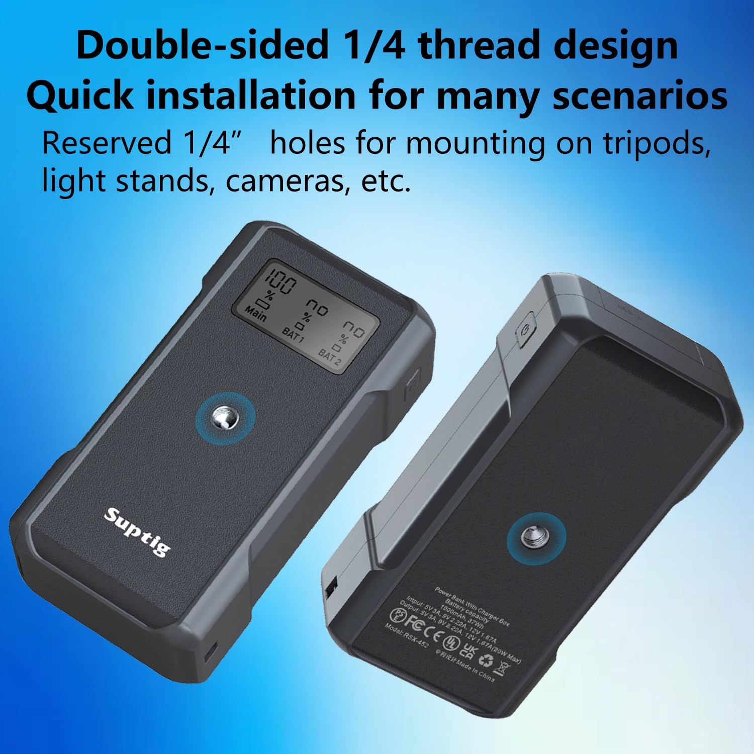 Power Bank Suptig Negro con Caja de Cargador Compatible con GoPro Hero 12 11 10 9 8 7 6 5