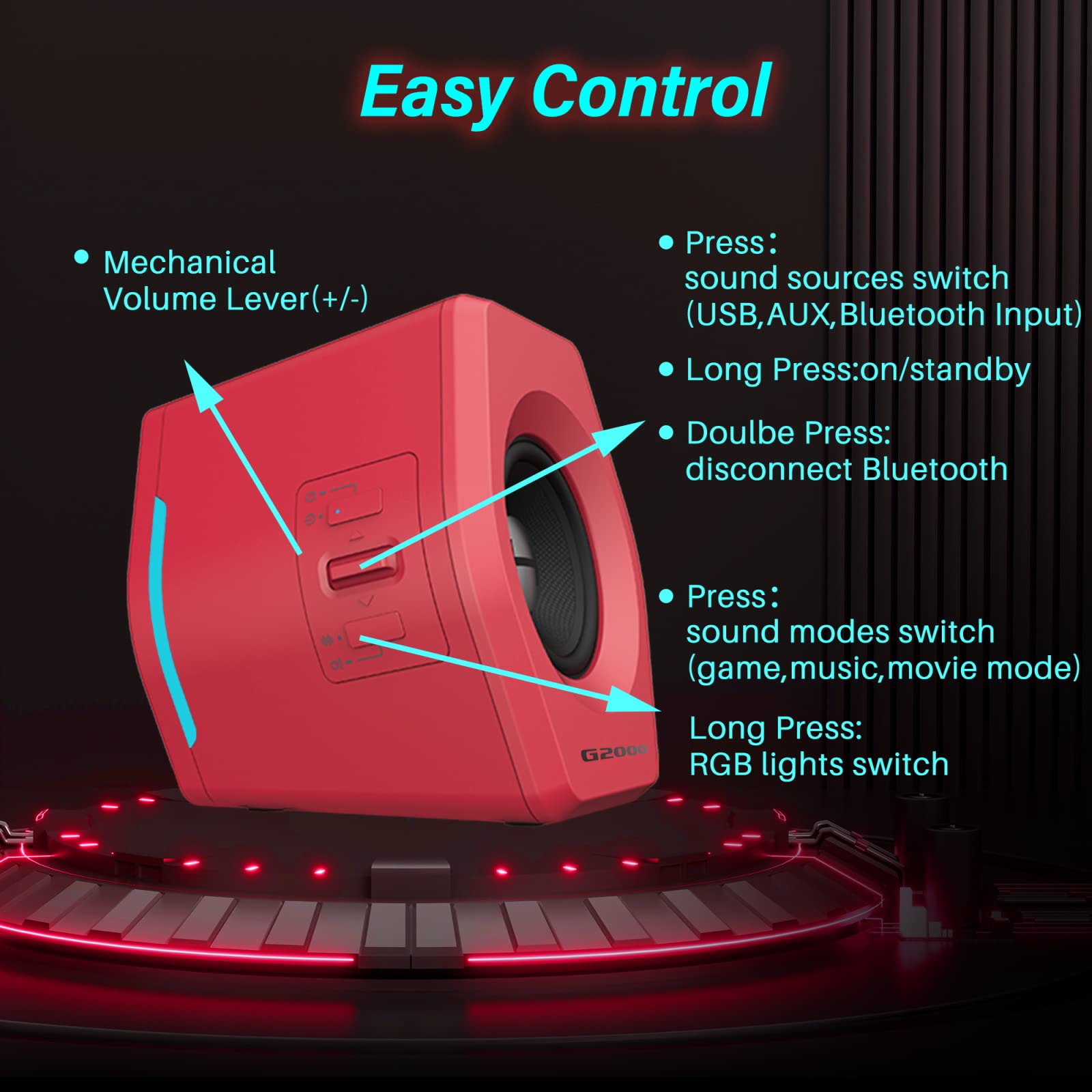 Edifier G2000: Altavoces de PC Gaming, 32W Bluetooth y USB, Iluminación RGB RGB, Rojo