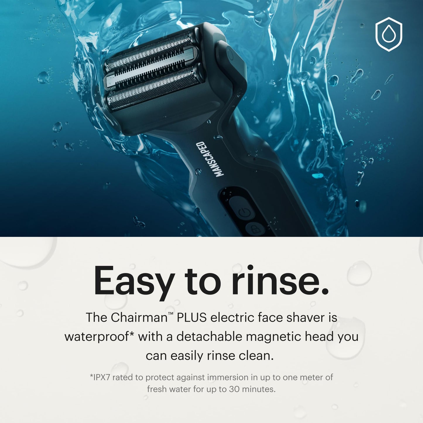 Afeitadora de láminas para hombres MANSCAPED® The Chairman™ Plus: dos cabezales de cuchillas intercambiables, afeitadora de láminas de tres cuchillas SkinSafe® y recortadora de patillas de precisión