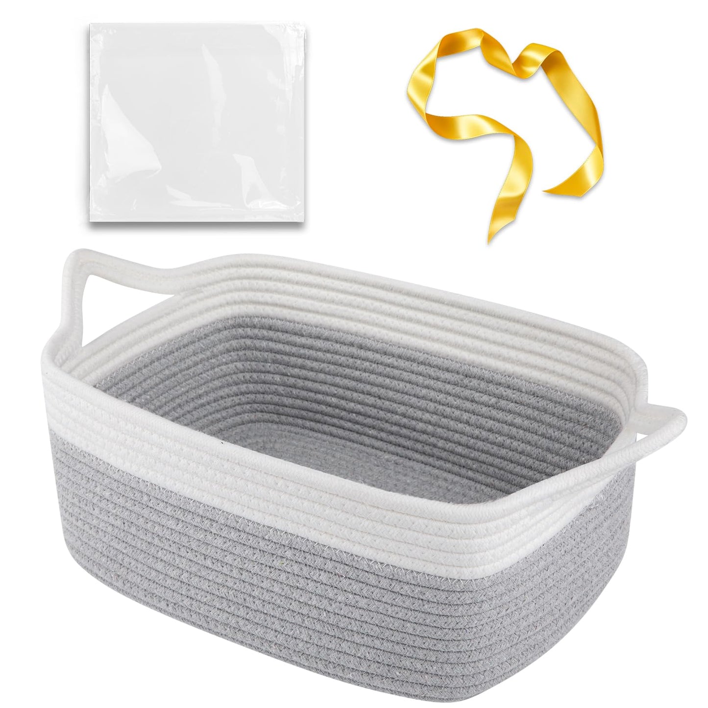 OIAHOMY Cesta tejida pequeña con bolsas de regalo y cintas, cesta de regalo vacía para bebé, cesta de almacenamiento con asas para orejas de gato para estante, sala de estar, baño, cesta de juguetes