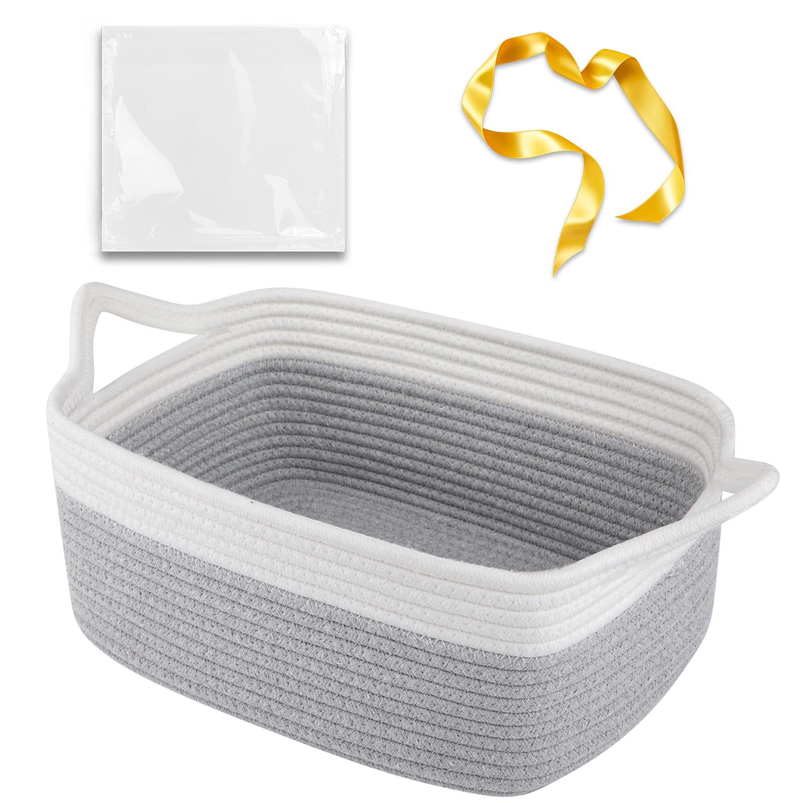 OIAHOMY Cesta tejida pequeña con bolsas de regalo y cintas, cesta de regalo vacía para bebé, cesta de almacenamiento con asas para orejas de gato para estante, sala de estar, baño, cesta de juguetes