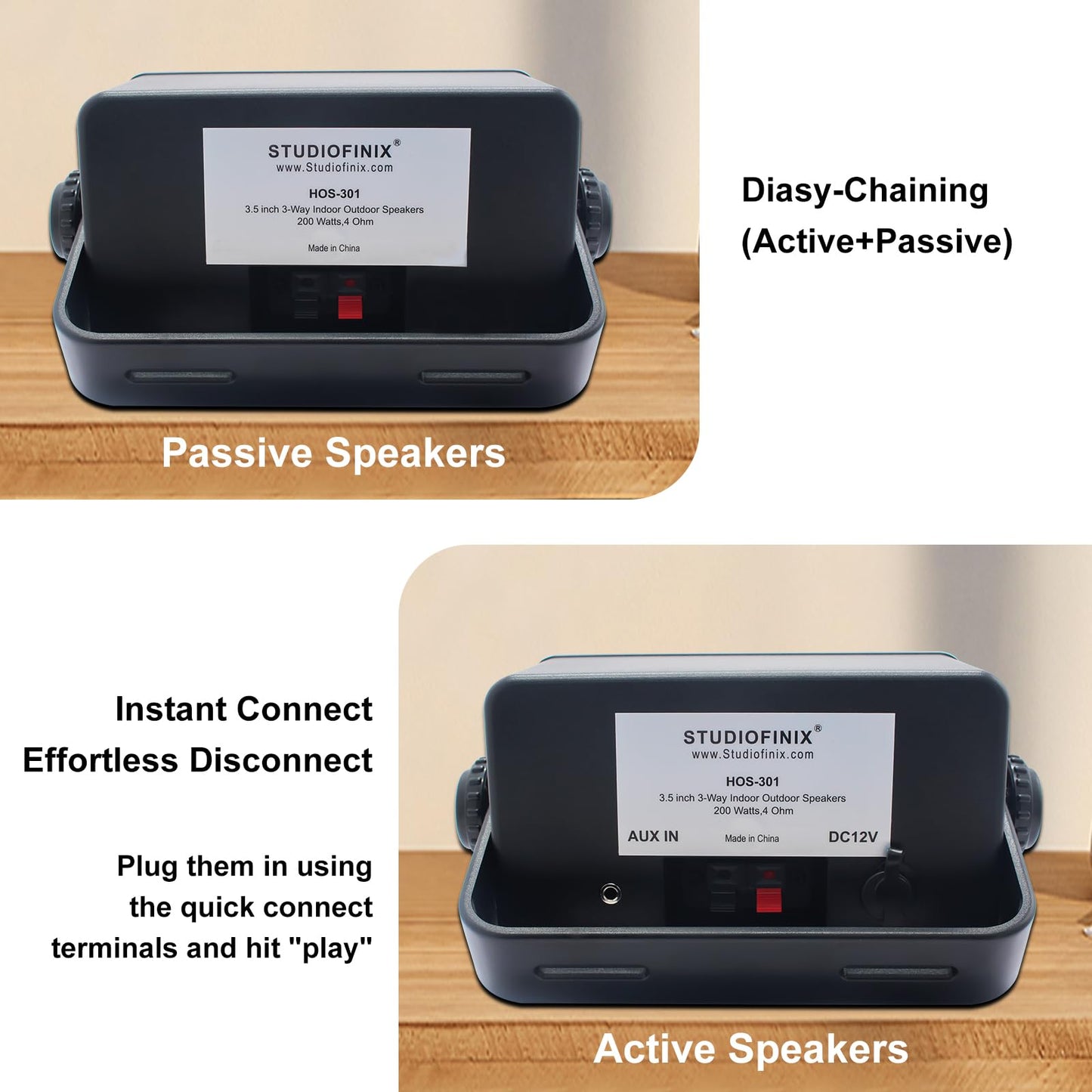 STUDIOFINIX - Altavoces Bluetooth para exteriores de 3.5 pulgadas, impermeables, cableados, 3 vías, 200 W, actualizados, altavoces de montaje en pared, ideal para uso en patio, cubierta, interior y