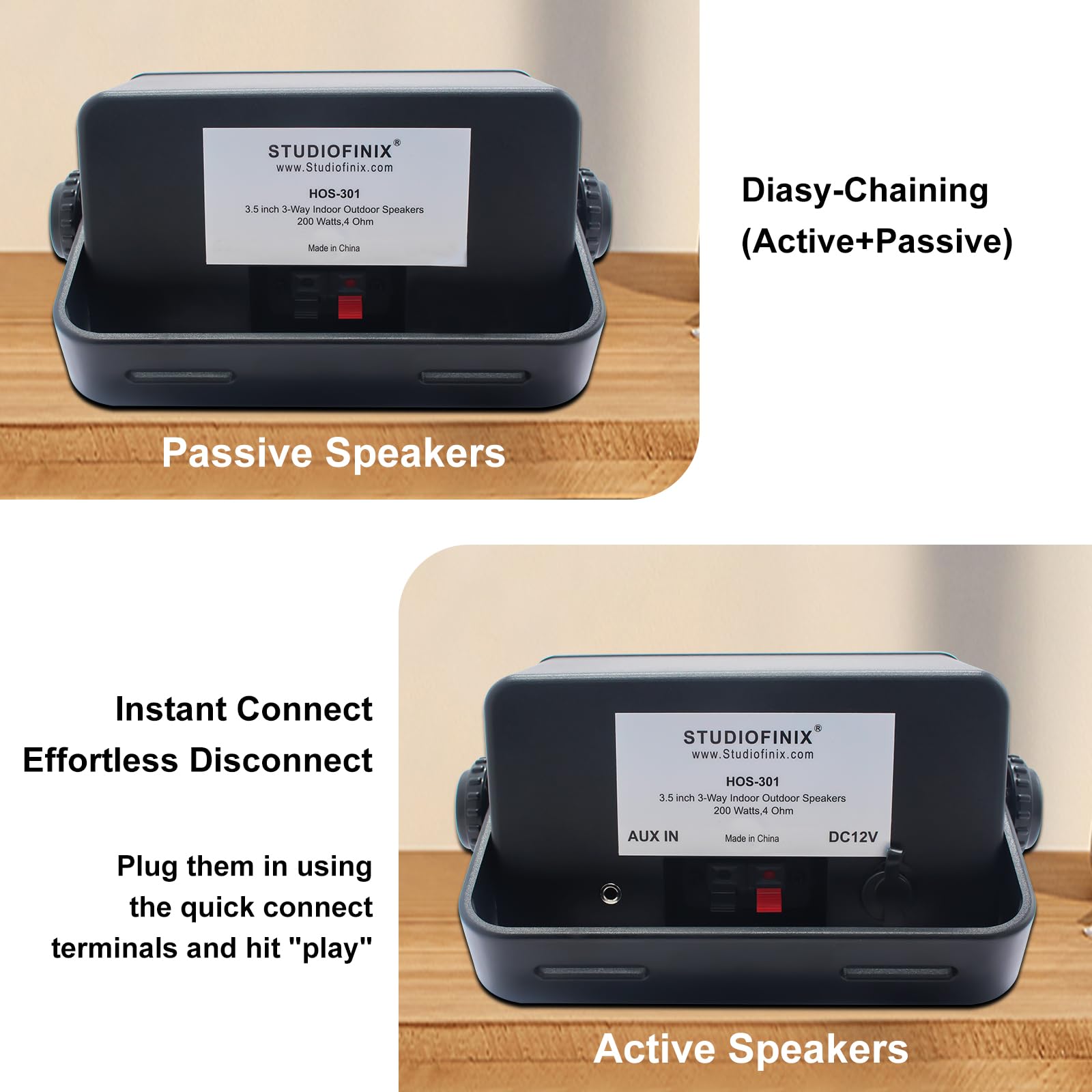 STUDIOFINIX - Altavoces Bluetooth para exteriores de 3.5 pulgadas, impermeables, cableados, 3 vías, 200 W, actualizados, altavoces de montaje en pared, ideal para uso en patio, cubierta, interior y