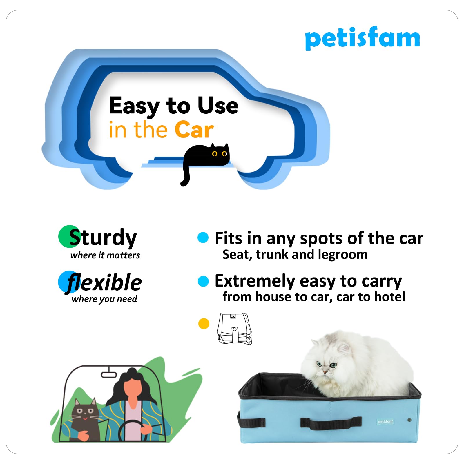 Caja de arena portátil portátil de viaje para gatos medianos y gatitos con tapa con cierre para mantener la arena y el olor contenidos
