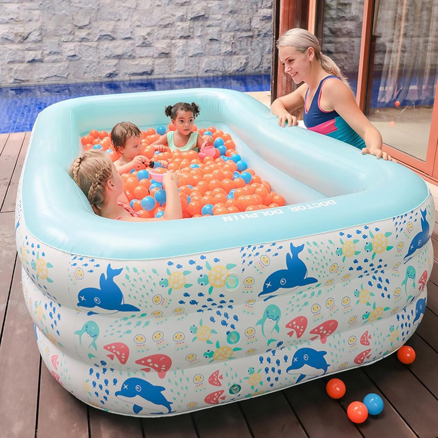Piscina Inflable SALUD 360° Azul Rectangular para Niños y Familia Exterior e Interior