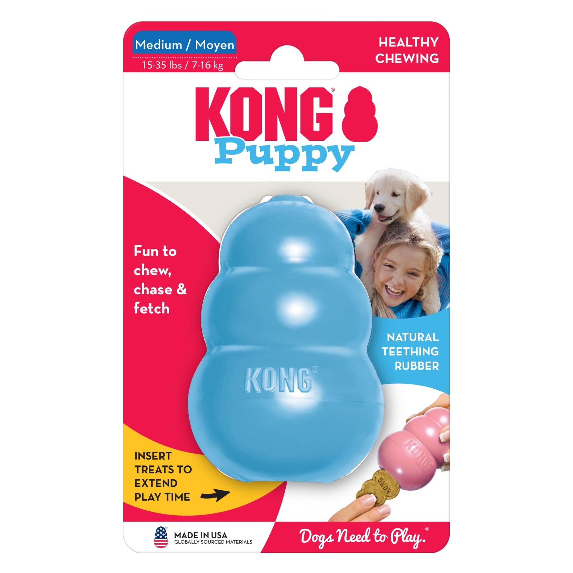 Kong juguete Interactivo clasico para cachorro rosa/azul mediano