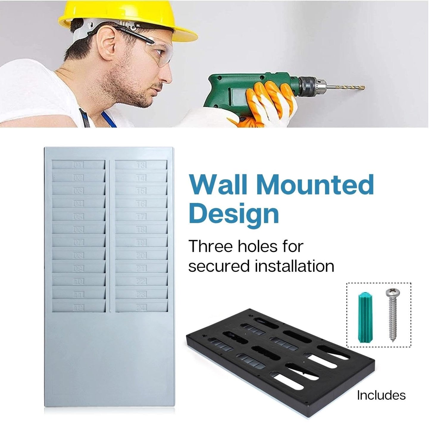 flexzion tiempo Tarjeta Rack soporte de pared compatible con asistencia tiempo Payroll grabadora reloj para oficina de almacenamiento uso interior y exterior en gris, Azul, 24 Pock