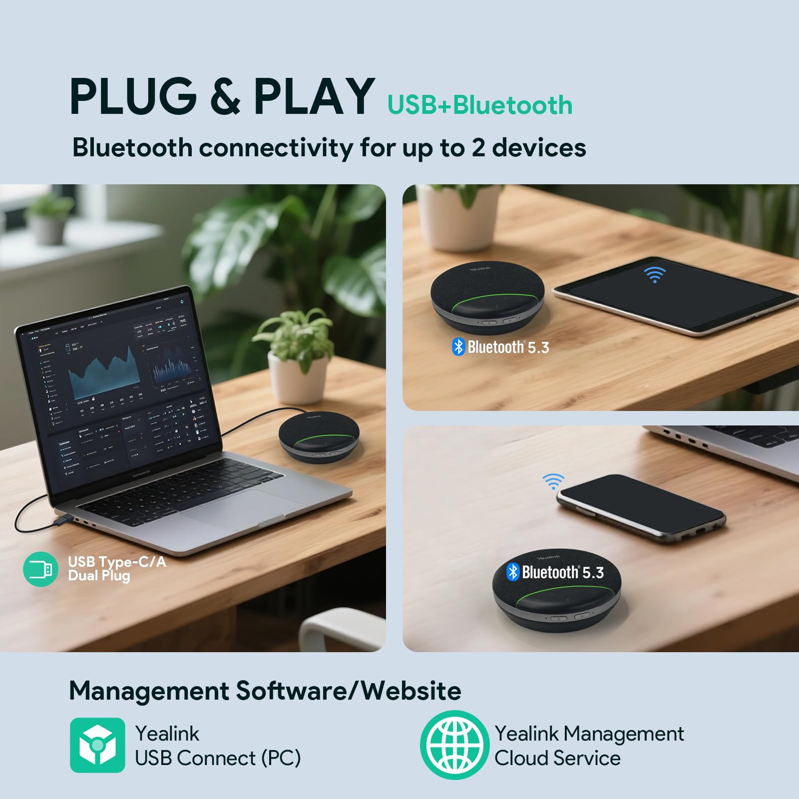 Yealink Sp92 - Altavoz de conferencias y micrófonos con micrófono certificado con cancelación de ruido Al 20 horas de tiempo de llamada USB para sala de reuniones pequeña, altavoz Bluetooth para