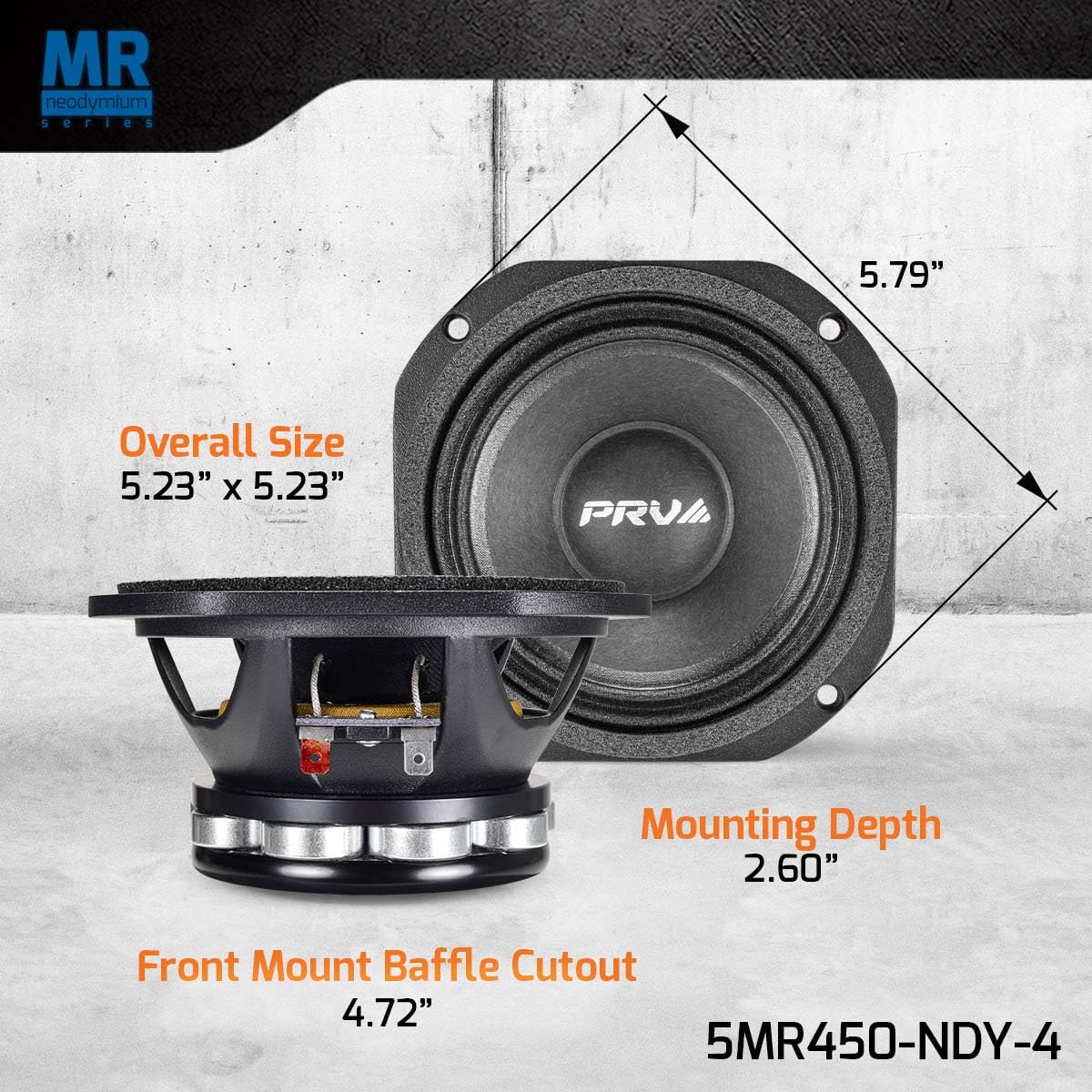 PRV AUDIO 5MR450-NDY-4, Altavoz de Rango Medio de 5 Pulgadas, imán de neodimio de Gama Alta, 4 ohmios, 450 vatios, Altavoz de Audio Profesional (Individual)