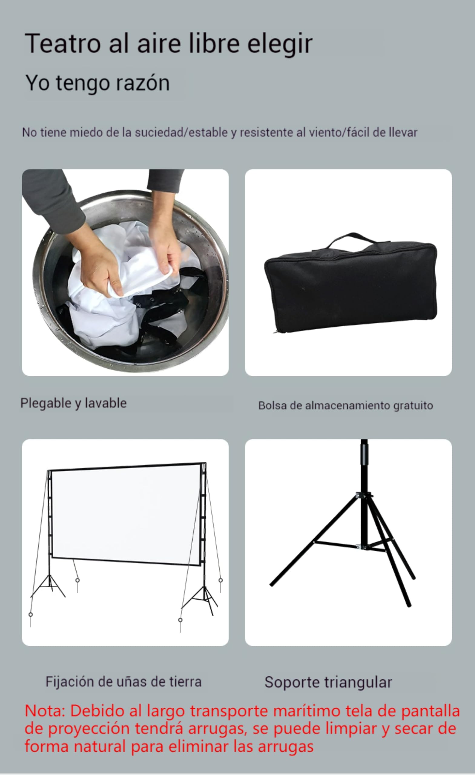 AOSO Pantalla para Proyector de 100 Pulgadas con Soporte, DiseñO PortáTil (TamañO 40x18x19cm), 16:9 4K HD Resistente a Las Arrugas Pantalla de Cine para La Noche de Cine y Fiesta (100 Pulgadas)