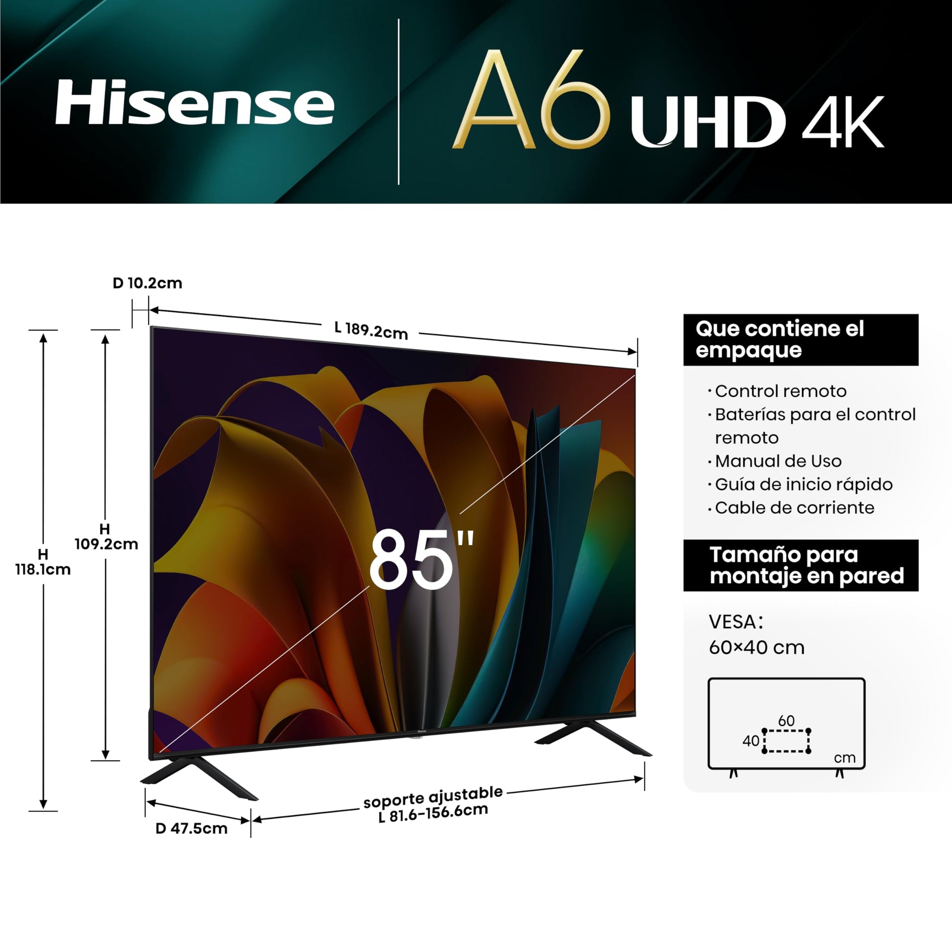 Hisense Television A6N Pantalla 85 Pulgadas, Smart Google TV UHD 4K,Control Remoto por Voz con Alexa, Dolby Vision, Amplia Gama de Colores, Modo de Juego Plus, ALLM,mira TV en Vivo sin Cable