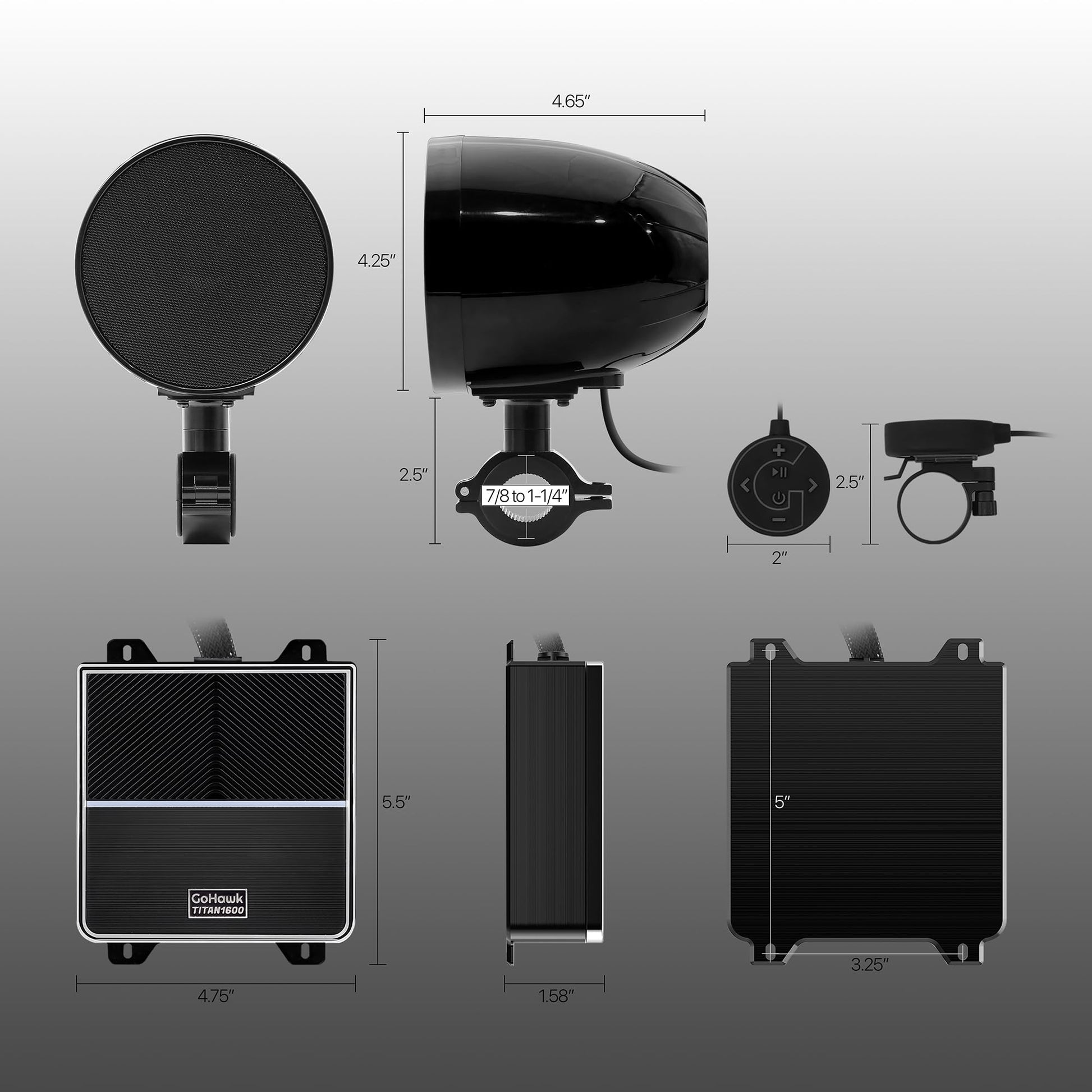 GoHawk - Altavoces Bluetooth para motocicleta, sistema de audio con amplificador de 4.1 canales impermeable de 4.1 canales con altavoces de 4.25 pulgadas | Estéreo de música montado en el manubrio