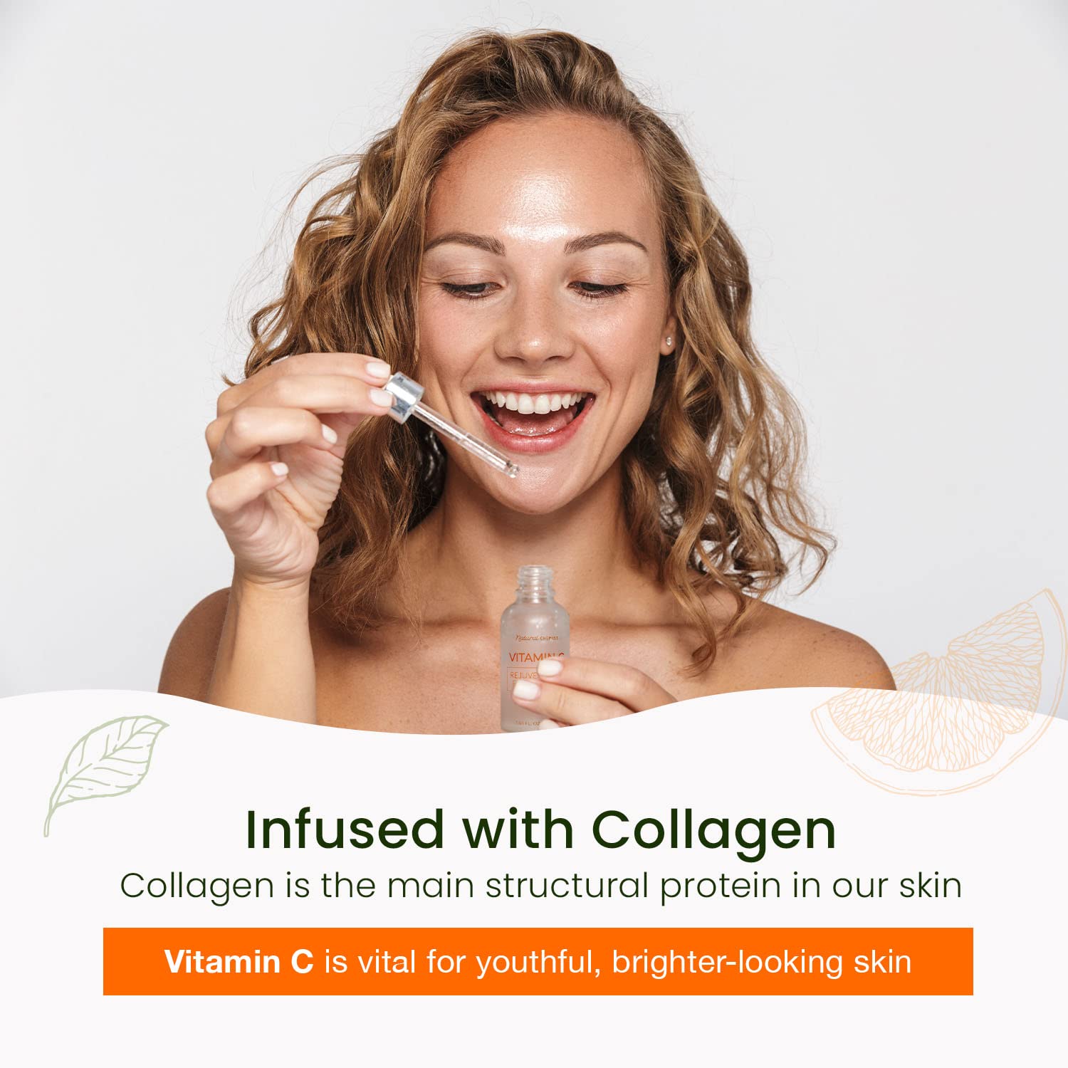Natural Chemist Suero Facial Con Vitamina C Y Colágeno: Mejora La Elasticidad De La Piel, Reduce Las Manchas Oscuras Y Las Arrugas, Ilumina El Cutis - 1,69 Onzas Líquidas/50 M Vitamina C Y Colágeno