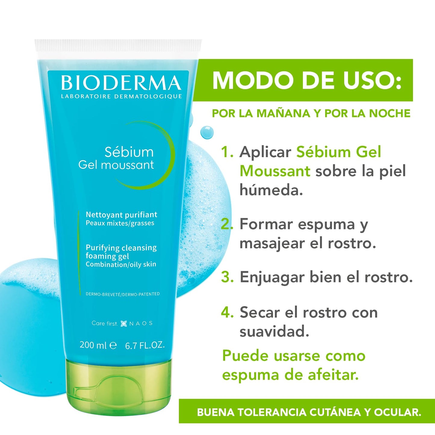 BIODERMA, Sébium Gel Moussant, Limpiador Facial Menos Imperfecciones, Skincare Piel Grasa, Suave y sin Resecar, 200ML