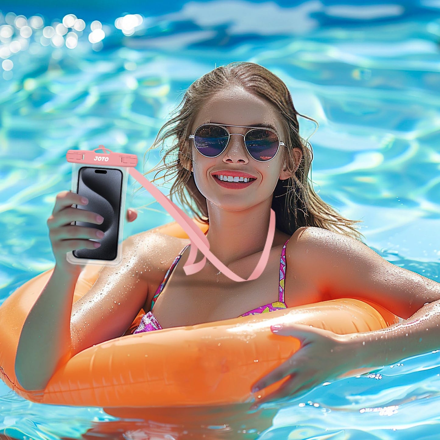 Funda Impermeable para Celular JOTO Negro Rosado 2 Piezas para iPhone Galaxy Redmi hasta 7"