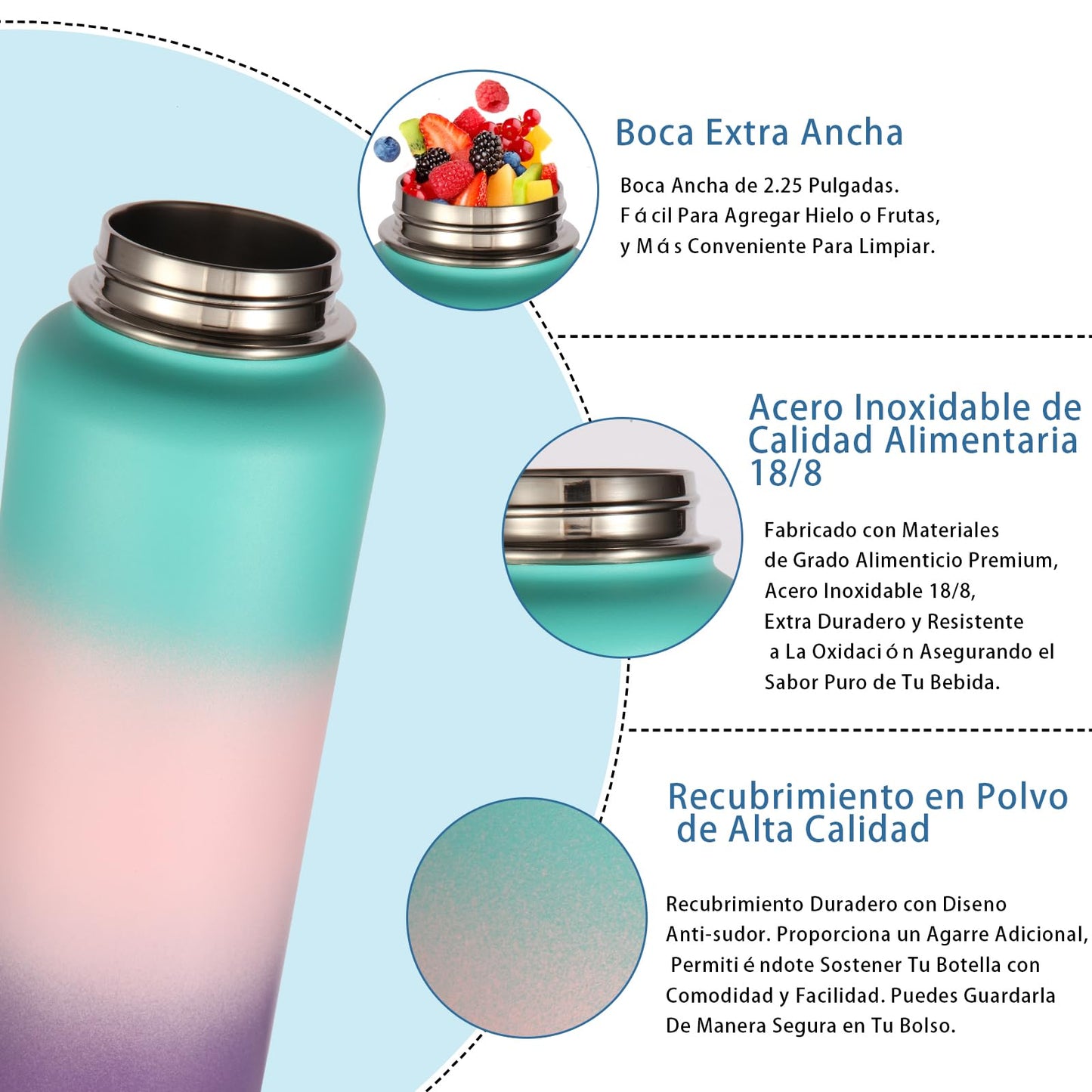 Botella de Agua Volhoply Degradado con Asa de Paracaídas y Boquilla de Viaje