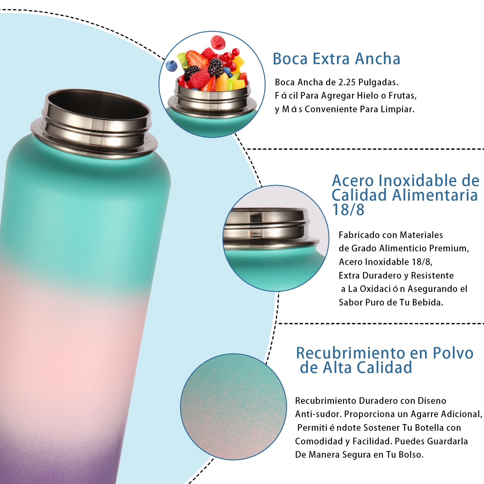 Botella de Agua Volhoply Degradado con Asa de Paracaídas y Boquilla de Viaje