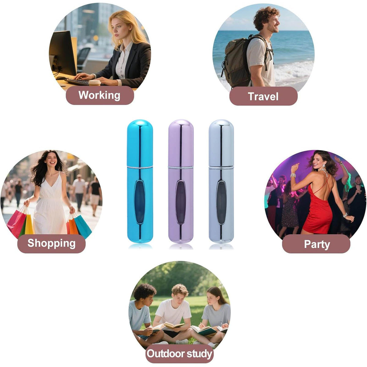 Smtheasy - Atomizador de perfume de viaje, 5 ml, repuesto para atomizador de perfume, funda de bomba de olor, spray de perfume pequeño y 2 ganchos para cartera para mesas