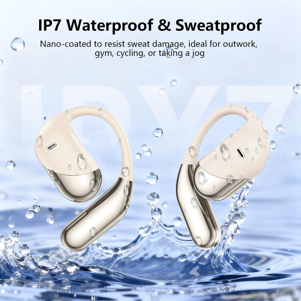 Auriculares Inalámbricos Bluetooth 5.4 con Ganchos IPX7 Impermeables y Funda LED
