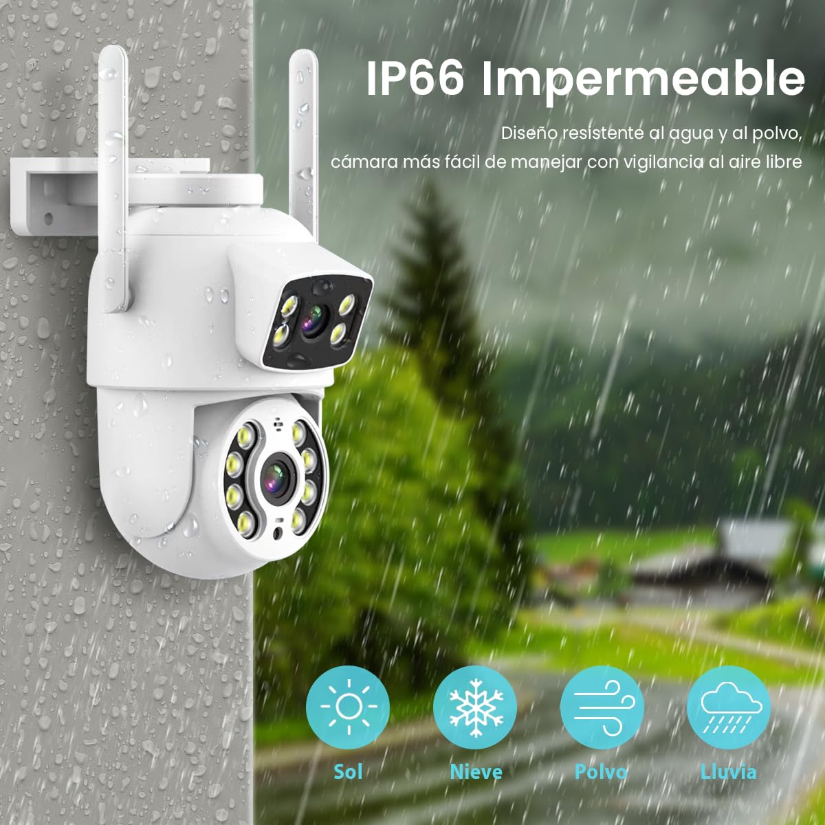 Cámara de Seguridad Exterior EASYTAO 2K 3MP Wifi Doble Lente IP66 con Audio Bidireccional y Visión Nocturna Compatible Alexa