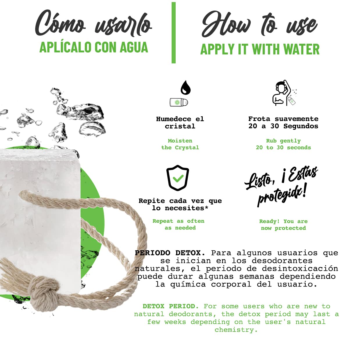 Vital Green Bloque de Cristal de Alumbre de Potasio Tailandes para Después de Rasurar, Piedra Suavizante para Usar Después de Rasurarse y Depilarse, Sensación Refrescante, 90 g / 3.18 oz (2 unds)