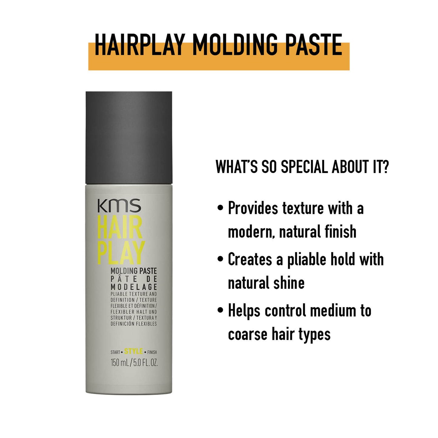 KMS HAIRPLAY Molding Paste Provides Texture, Natural Shine, Pliable Hold & Definition Unisex, 150 ml