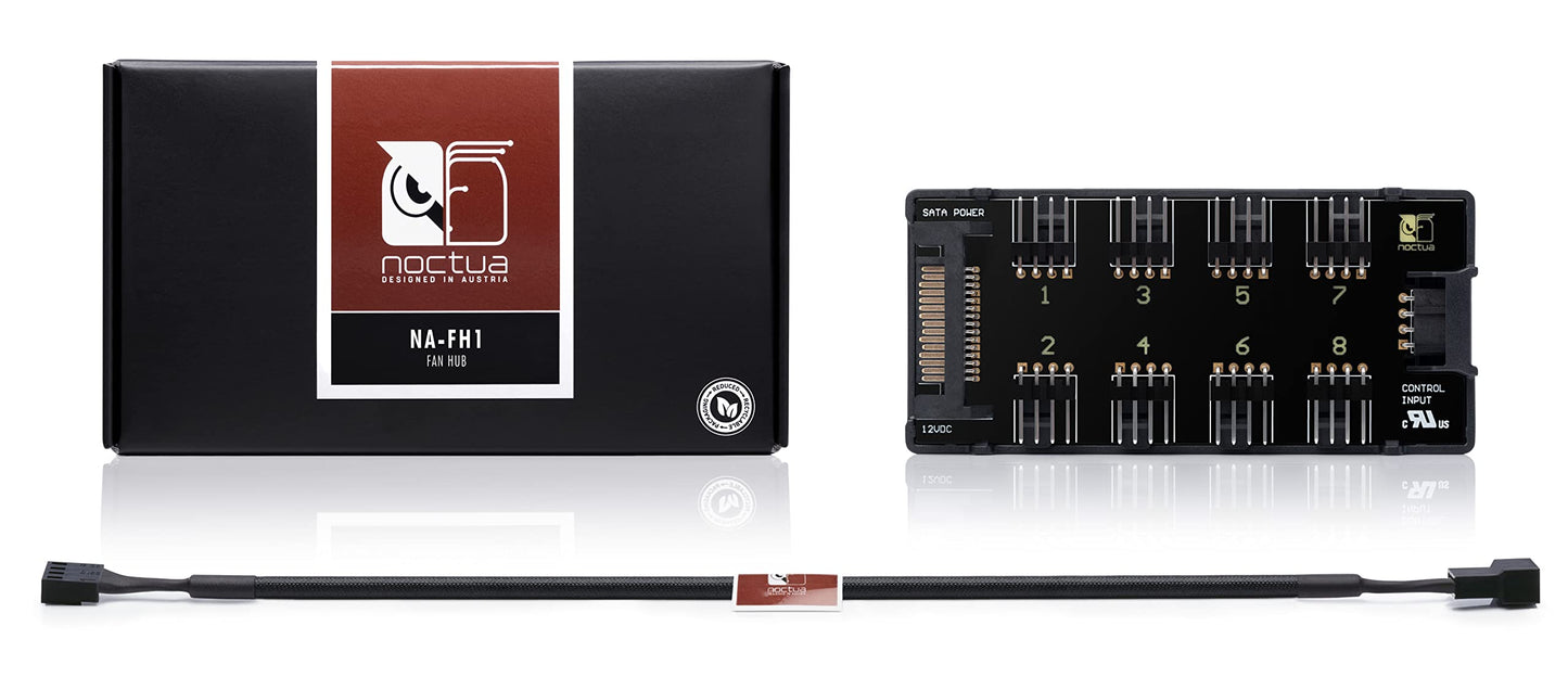 Noctua NA-FH1, Hub para Ventiladores de 8 Canales para Conectar hasta 8 Ventiladores de 12V o 5V, Tanto PWM de 4 pines como de 3 pines (Negro)