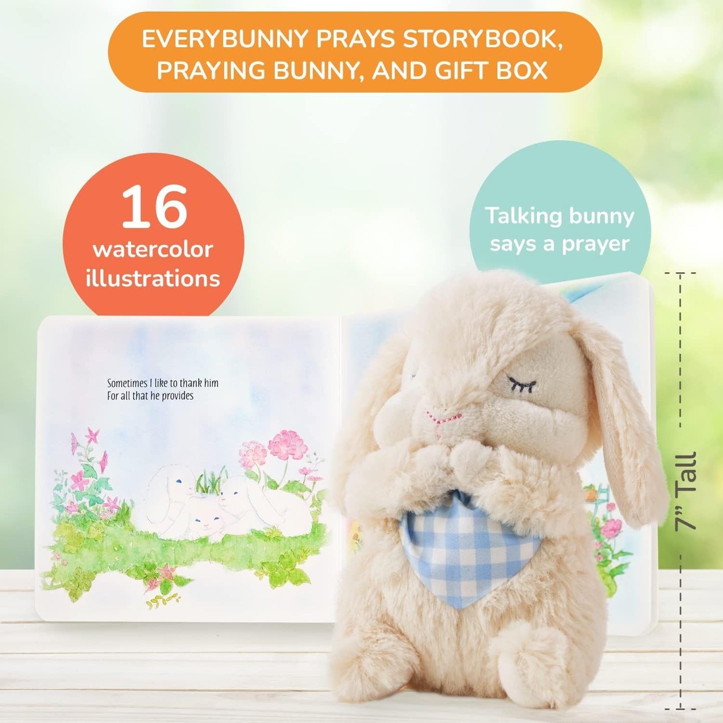 Tickle & Main Everybunny Prays Bunny Peluche y Juguete Musical - Azul, 7 Pulgadas de Felpa y Libro ilustrado, Recites Now I Lay Me Down to Sleep - Regalos de Bautismo para niños - Regalos de Bautizo