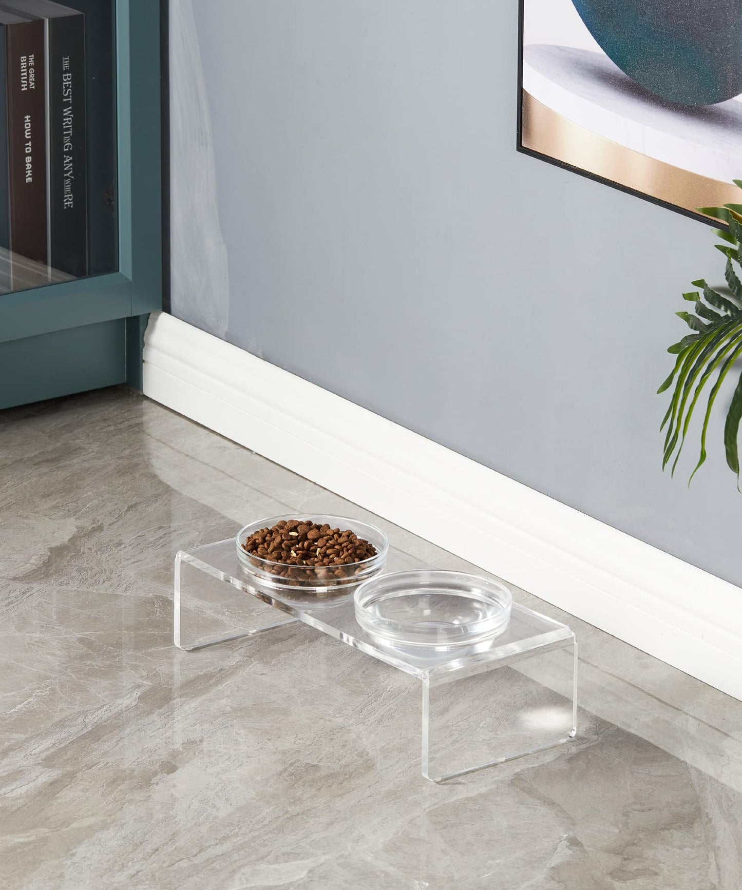 Cuencos elevados de acrílico para perros y gatos, comedero para mascotas, soporte elevado doble viene con 2 cuencos de vidrio extraíbles y 2 cuencos de acero inoxidable. Perfecto para gatos, cachorros y perros pequeños