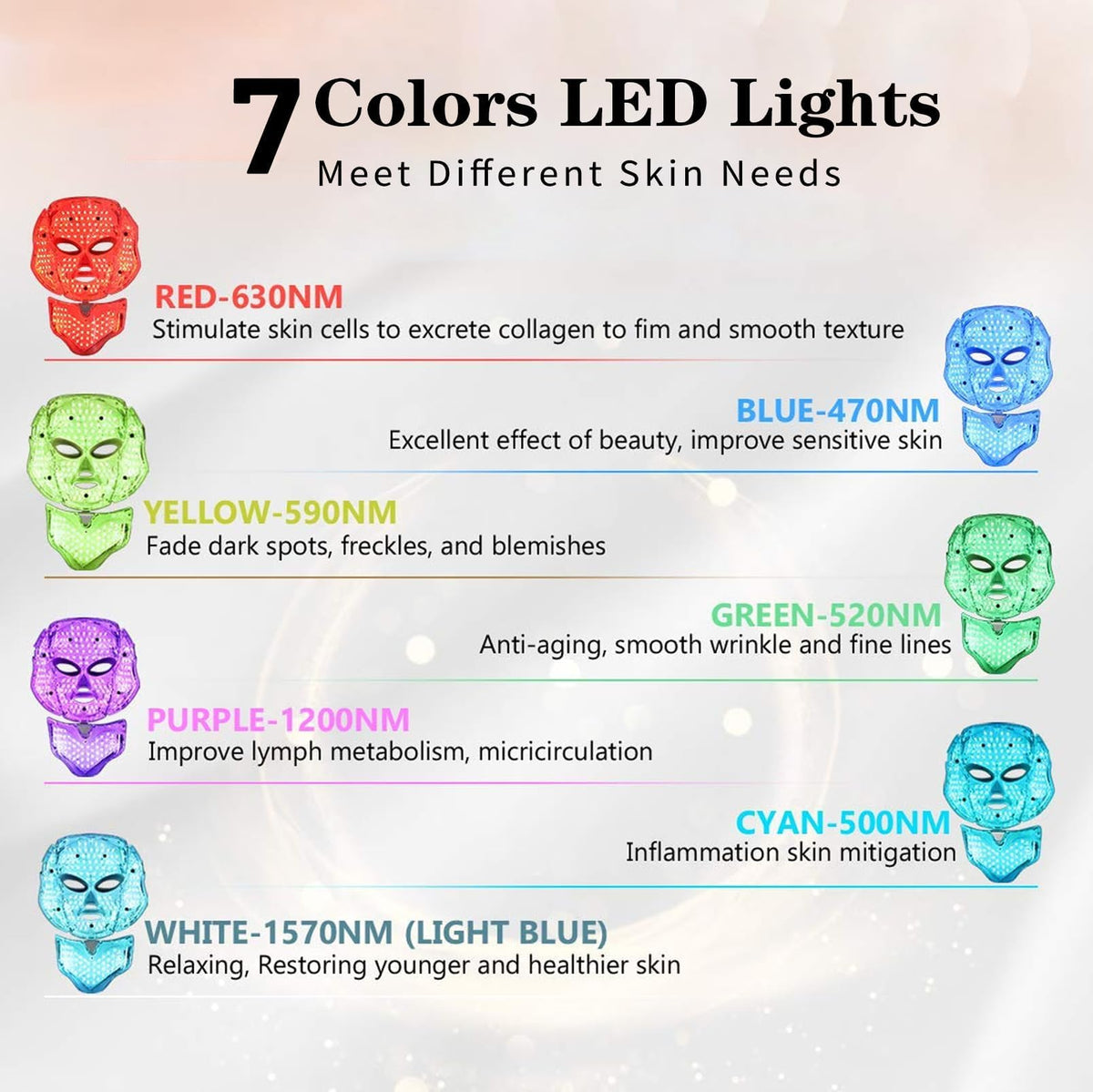 Mascara LED Facial de 7 Colores con Control Remoto para Cara y Cuello