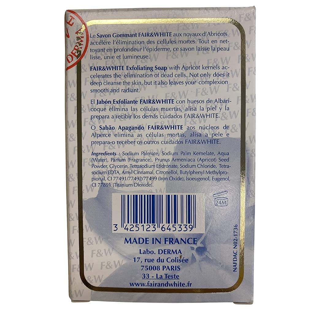 Fair & White Original Exfoliating Soap - 200g / 7oz – Skin Brightening Soap, Cleansing Bar, Formulated to Fade Dark Spots: Face, Knees, Body, Elbows & Armpits