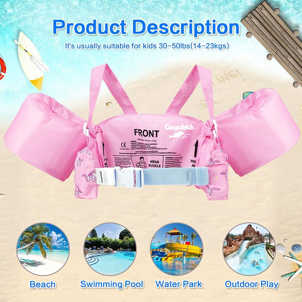 Gogokids Chaleco de natación para niños, flotadores para niñas y niños de 9-13-18-23 kg, flotadores de alberca con alas de Agua y Correa de Hombro para niños de 2-6 años