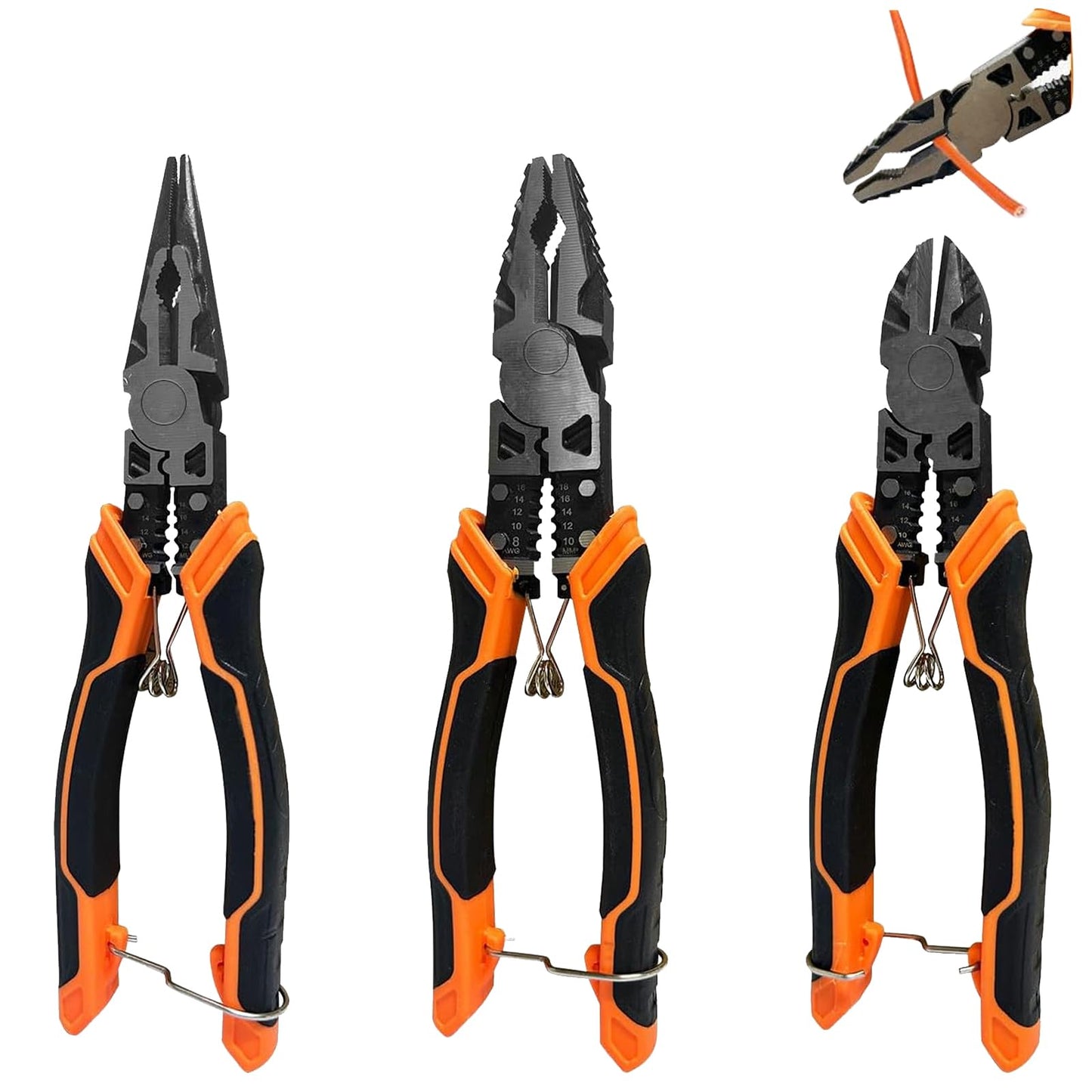 CAVIGLTE 3PCS Pinzas Electricista, Pinzas De Corte,9"Alicates De Punta Larga, 9" Pinza De Punta, 8"Pinza De Corte Diagonal