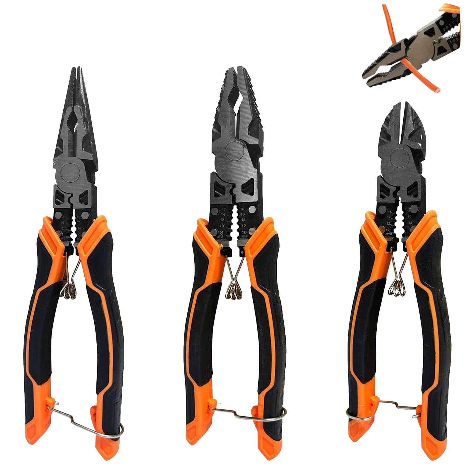CAVIGLTE 3PCS Pinzas Electricista, Pinzas De Corte,9"Alicates De Punta Larga, 9" Pinza De Punta, 8"Pinza De Corte Diagonal