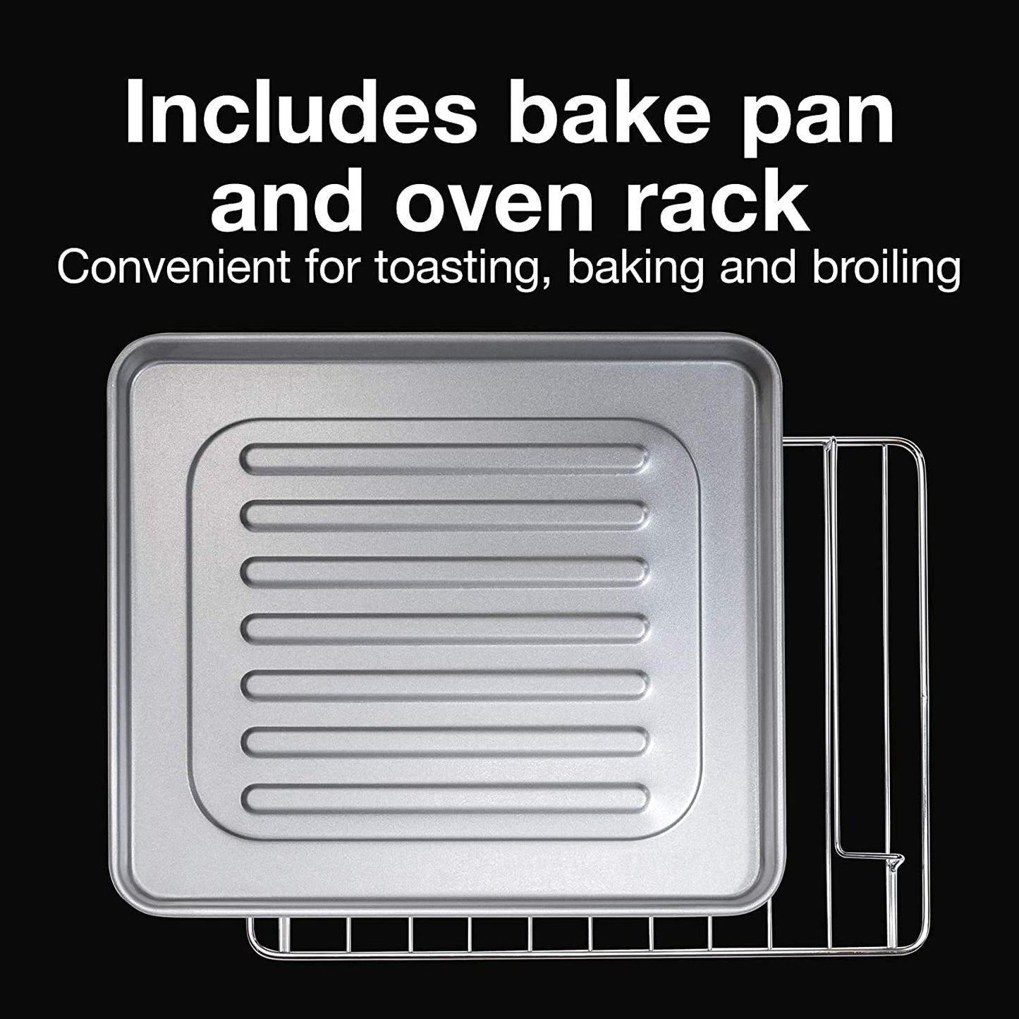 Horno tostador Baz, multifunción con 4 rebanadas, tostadas y pollo, 1100 vatios, temporizador de 30 min y apagado automático, incluye bandeja para hornear, negro y plateado, modelo 31260