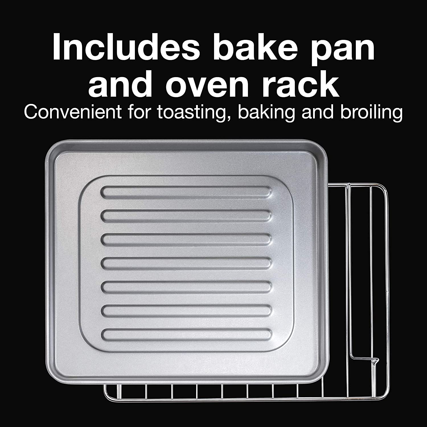 Horno tostador Baz, multifunción con 4 rebanadas, tostadas y pollo, 1100 vatios, temporizador de 30 min y apagado automático, incluye bandeja para hornear, negro y plateado, modelo 31260