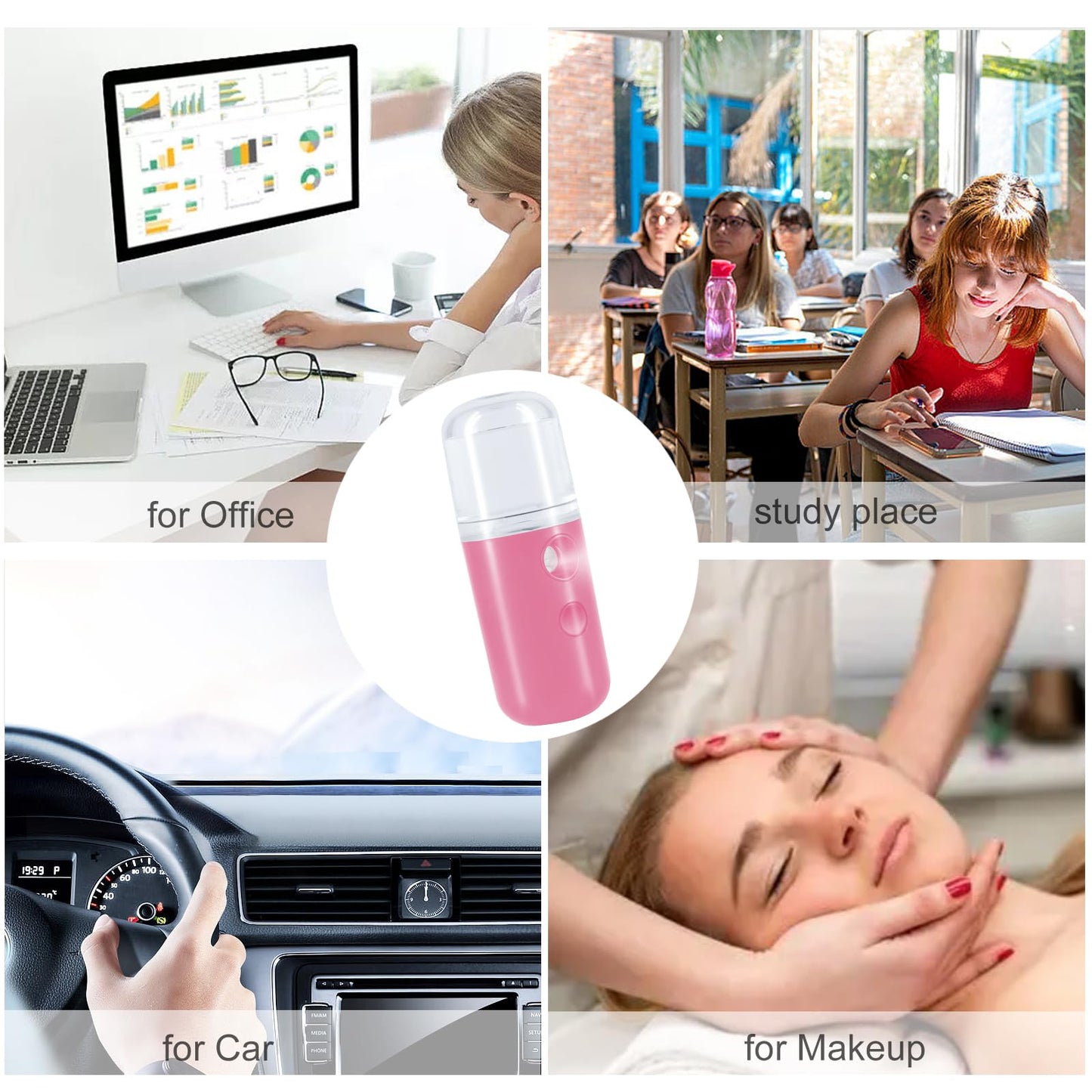 Paquete de 2 rociadores faciales Nano, vaporizadores faciales frescos portátiles, Mini Nano Mister para hidratación facial, (rosa)